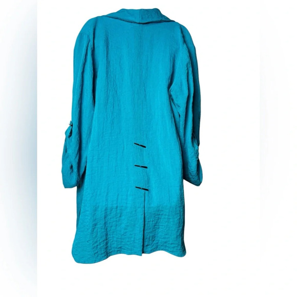 Soft Surroundings Blazer Size large Turquoise Jacket Blue Gauze Toggle Clasp - Picture 4 of 8